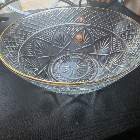 Other - Vintage Cut Crystal Serving Bowl with Gold Rim